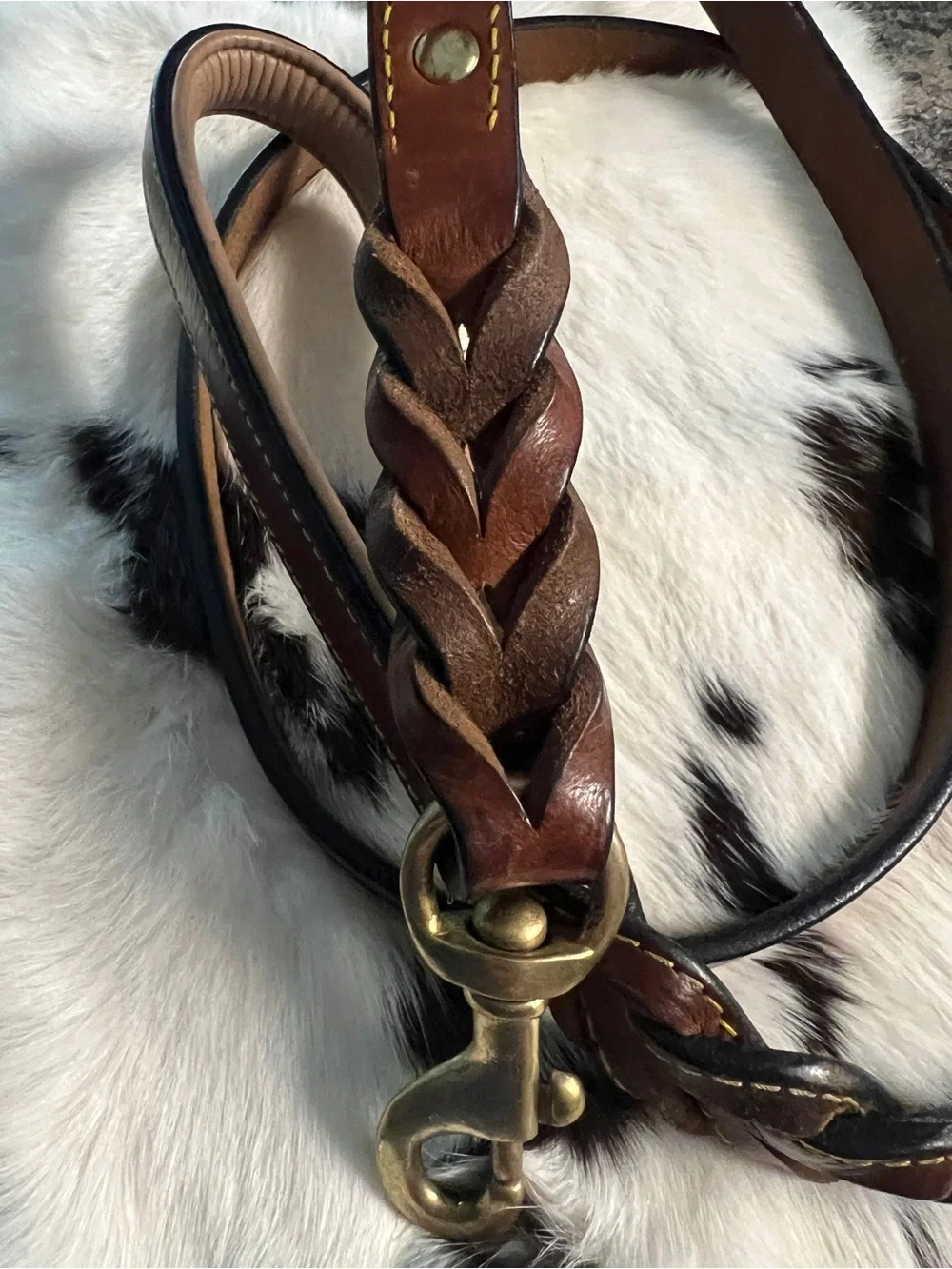 Braided Leather Dog Leash in Brown with Brass Hardware